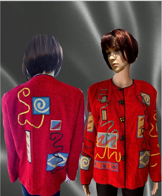 Vintage 90 s ULTIMATE Philadelphia Beautiful Embroidered Bright Red Jacket Etsy UK