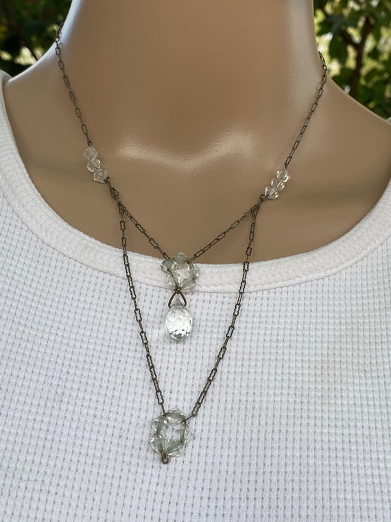 Vintage 40's - Crystals double pendants, choker l… - image 2