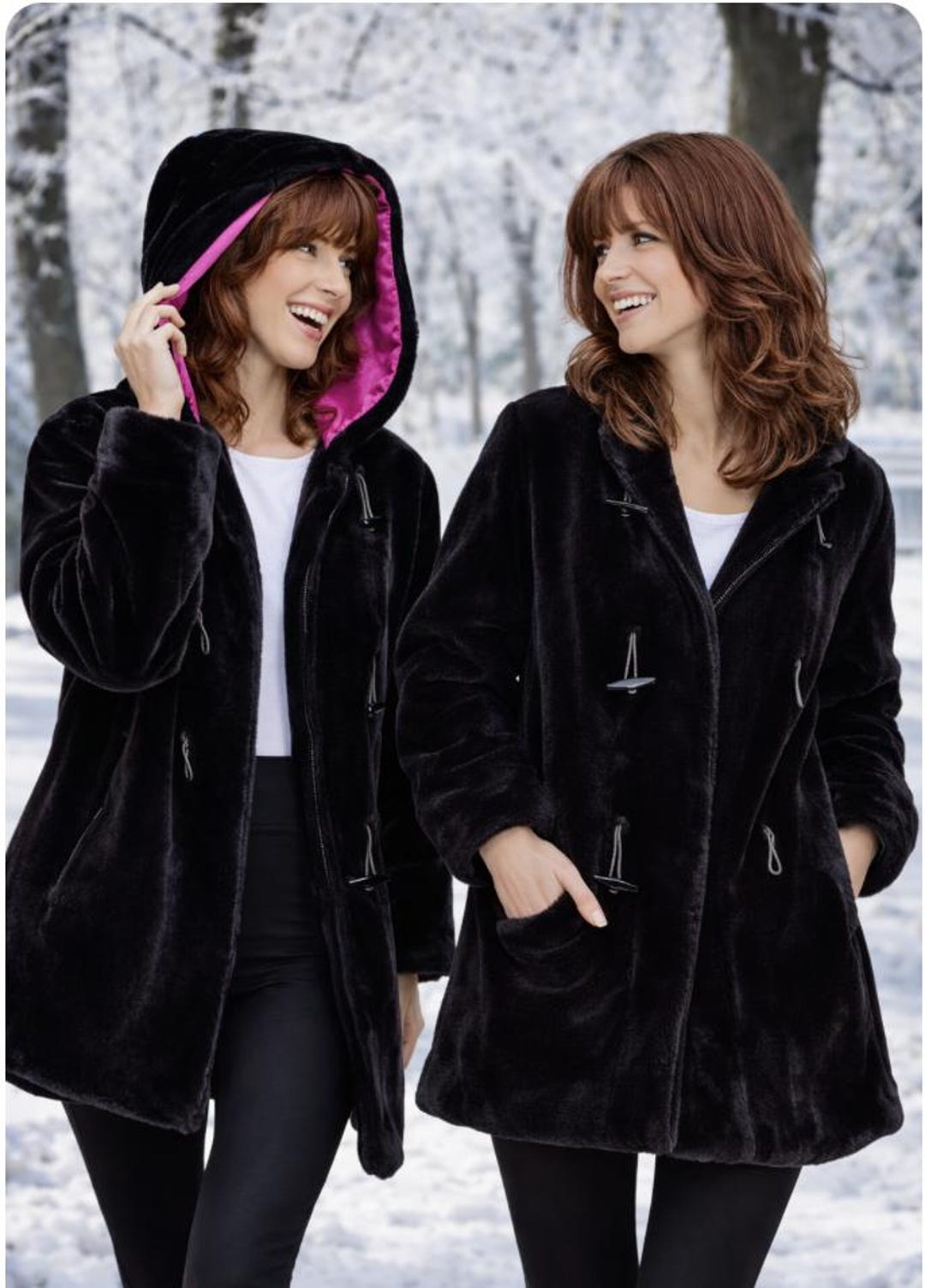 Vintage Y2K - Black Faux Fur/velour Short Coat With Hoodie Land