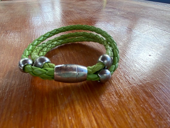 Vintage 80's - Triple bands braided lime green le… - image 4