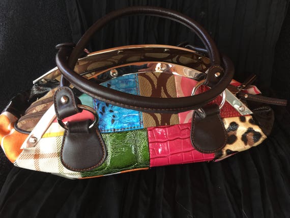 1990's - Multicolor Vinyl & Fabric Patchwork Handb