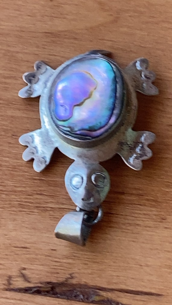 Mexican silver and abalone shell  little turtle p… - image 7