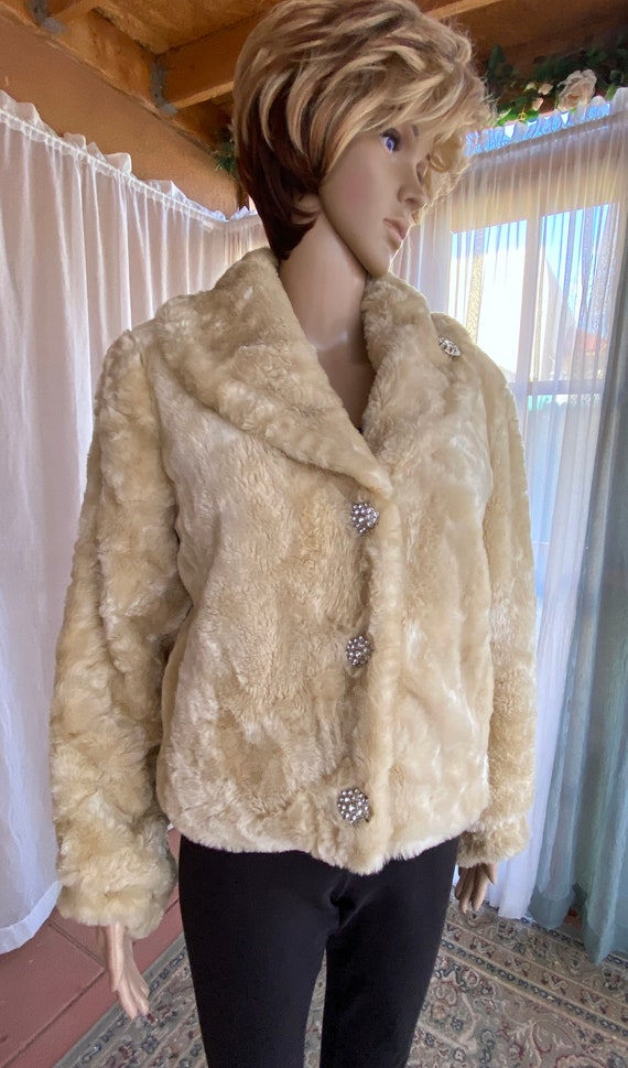 Vintage 60's inspired - Faux fur crop jacket, rhi… - image 8