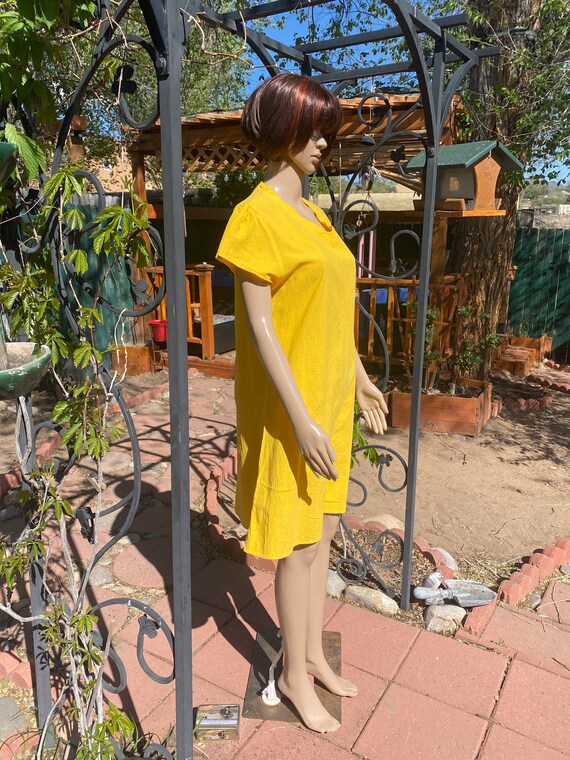Bright yellow summer cotton dress, knee length, s… - image 6