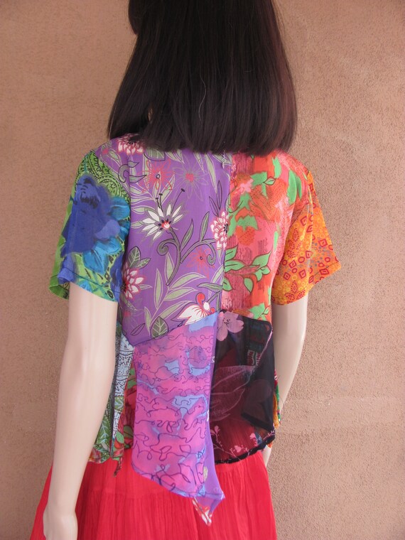 Patchwork Blouse: Multicolor Asymmetrical Hem, Si… - image 6