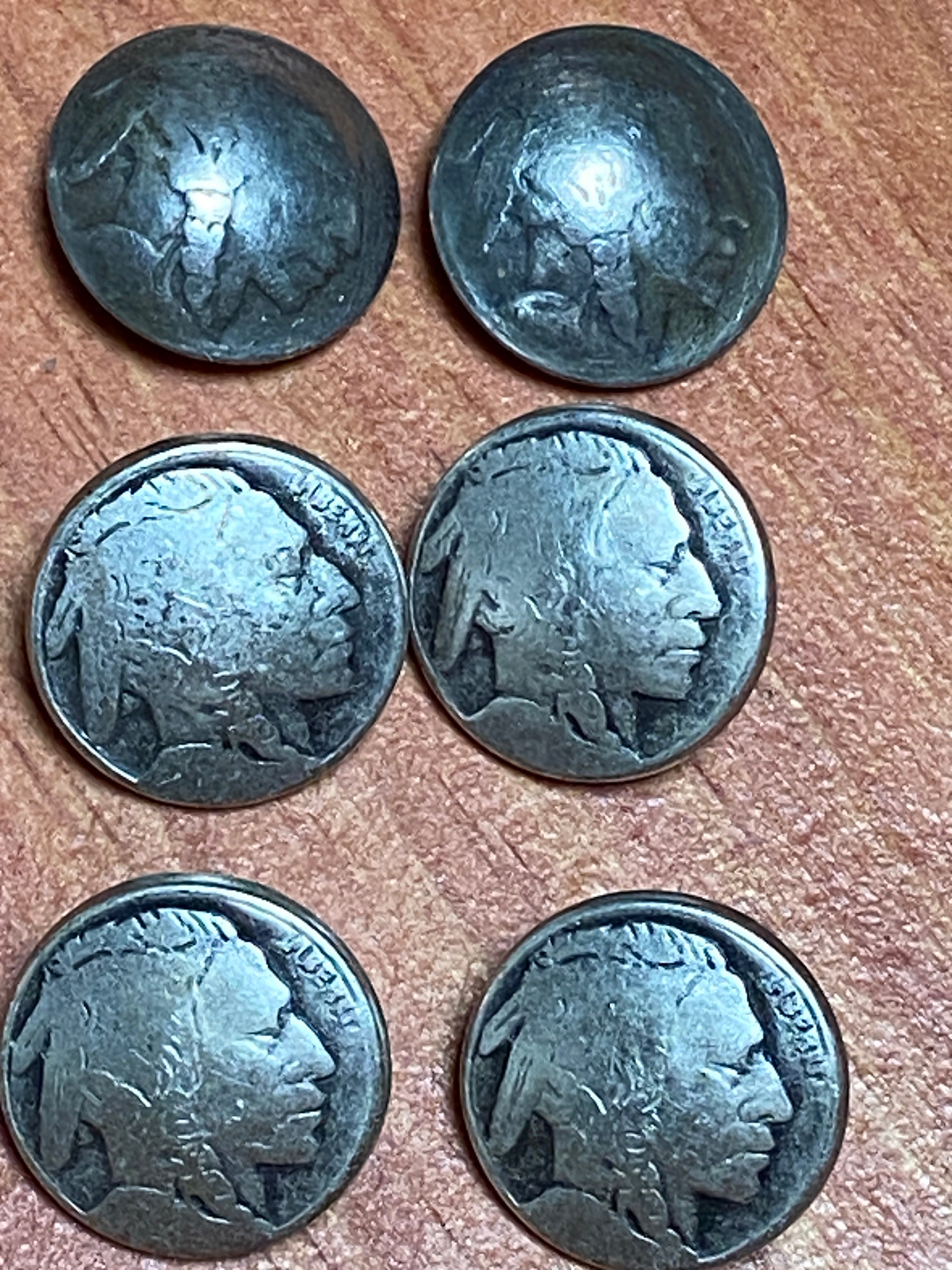 Set 6 Silver Buttons Made from Indian Head Nickels