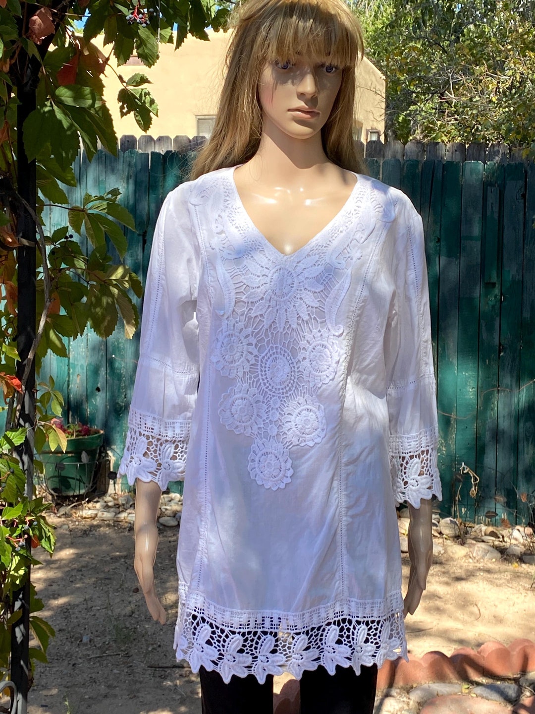 100% Egyptian cotton tunic dress applique white main image 0