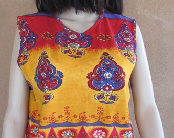 Cotton T-shirt orange, red and purple with Indian designs and sequins