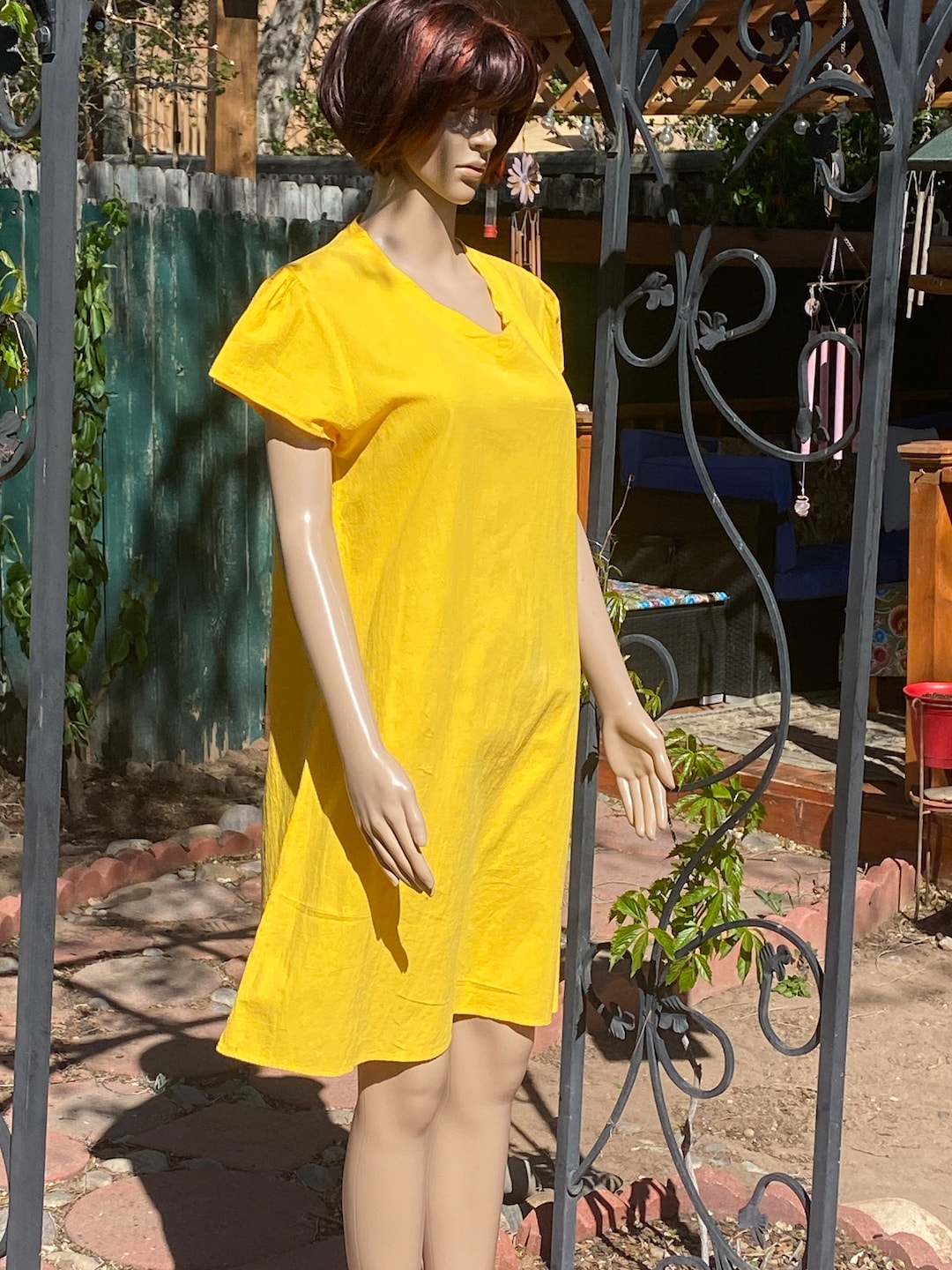 Yellow Vegetable Dyed Handspun Cotton Knee Length Slip Dress main image 1