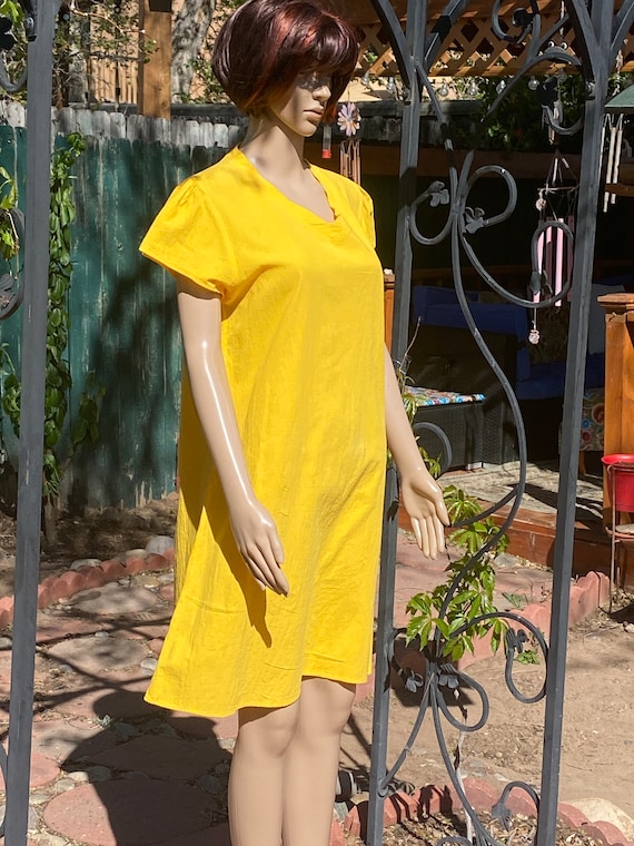 Bright yellow summer cotton dress, knee length, s… - image 1