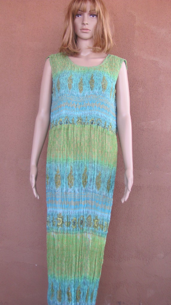 Maxi Sleeveless Summer Dress - Smocks and Pleats -