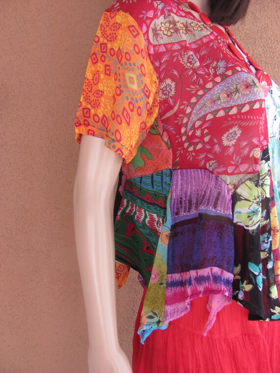 Patchwork Blouse: Multicolor Asymmetrical Hem, Si… - image 4