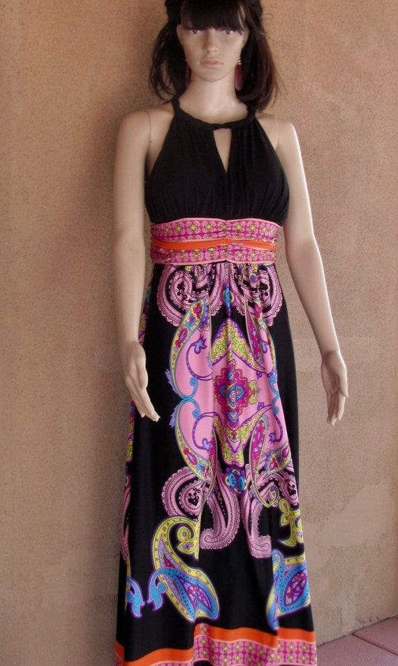 Vintage 70's - BOHO/HIPPIE Psychedelic Maxi Dress,