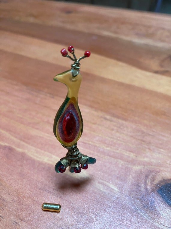 Vintage 40s - TIE PIN - Blown glass peacock - Rar… - image 1