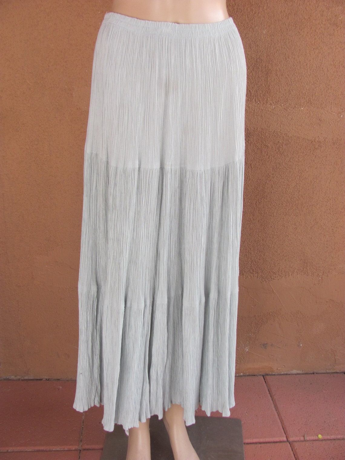 Broomstick Pale Green Rayon Skirt Three Tiers Elastic Waist Etsy