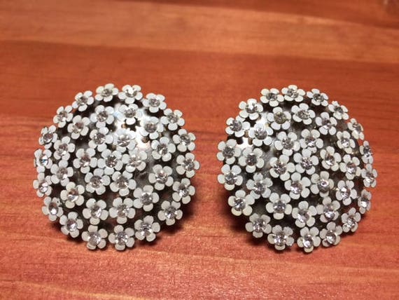 Vintage70's  - White Rhinestones Clip Earrings - image 1