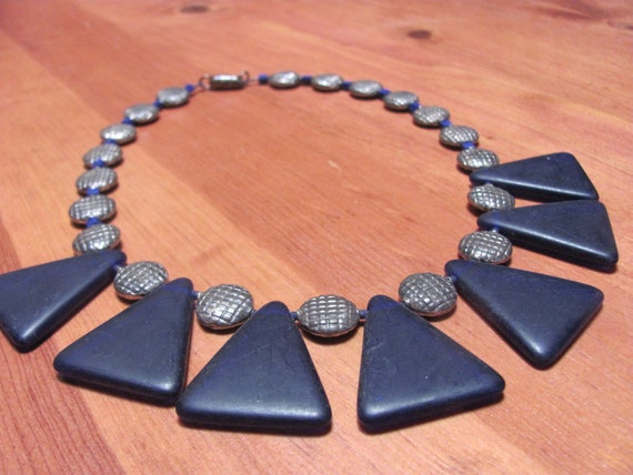Vintage 80s - Midnight blue frosted glass choker-… - image 3
