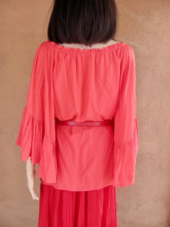 Bright red, angel sleeves, scoop neck, flowing bl… - image 6