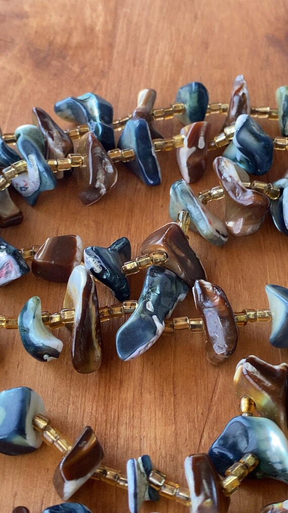 Multi Strand Shell Bib Necklace: Iridescent Bruta… - image 7