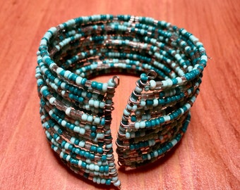 Turquoise wired beaded bracelet