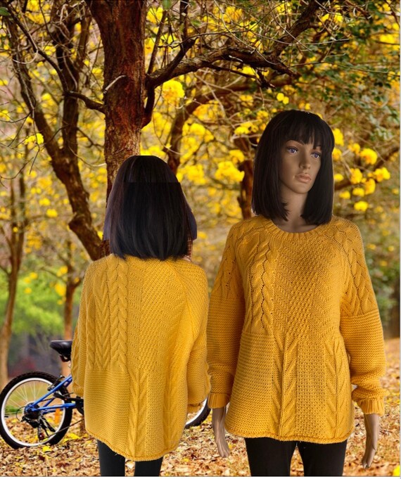 Golden yellow, loose fit rope knit style pullover… - image 1