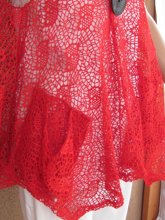 Poppy red sheer lace knit tunic, sleeveless, with… - image 4