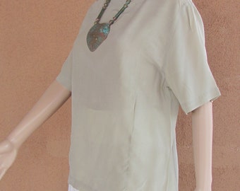 Vintage 90's - Moss green silk top with short sleeves