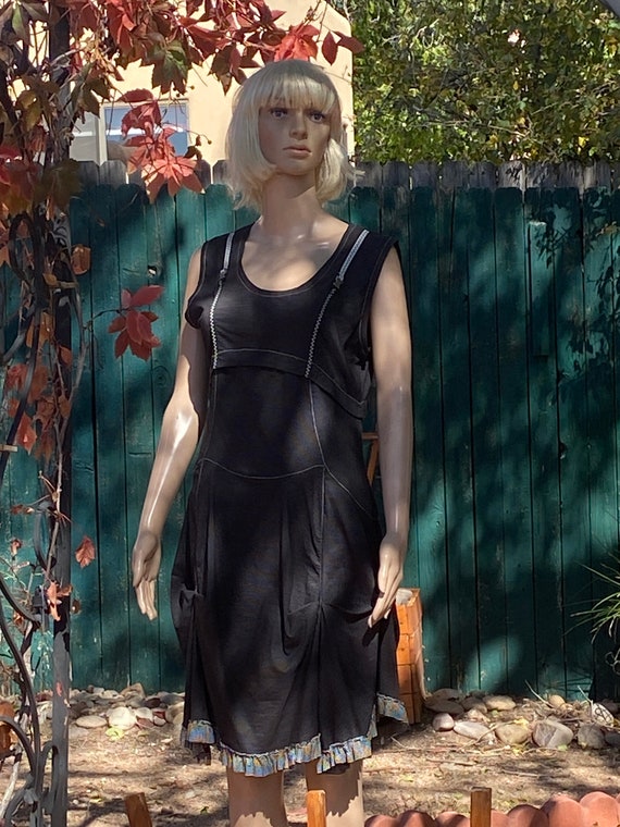 Vintage 90's - Poplin black dress, striped, ruffl… - image 3