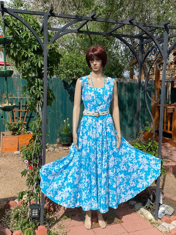 PHOOL - Floral turquoise and white full dress, de… - image 1