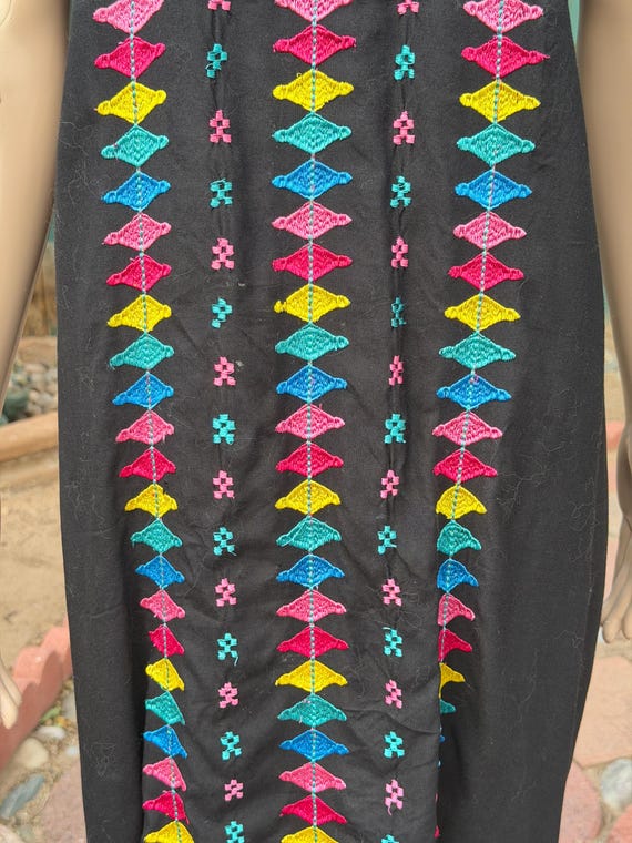 Vintage Amit Collection Embroidered Black Viscose Midi Dress Mexican Style Boho India Peasant View 3