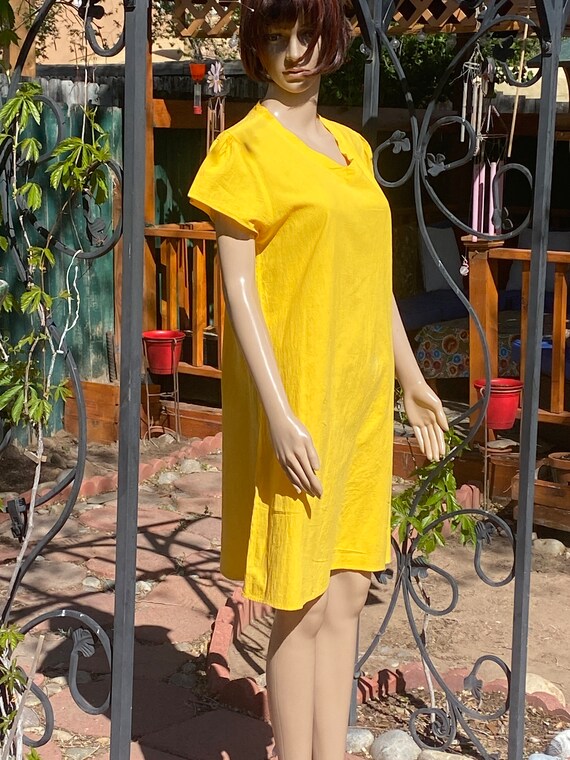 Bright yellow summer cotton dress, knee length, s… - image 8