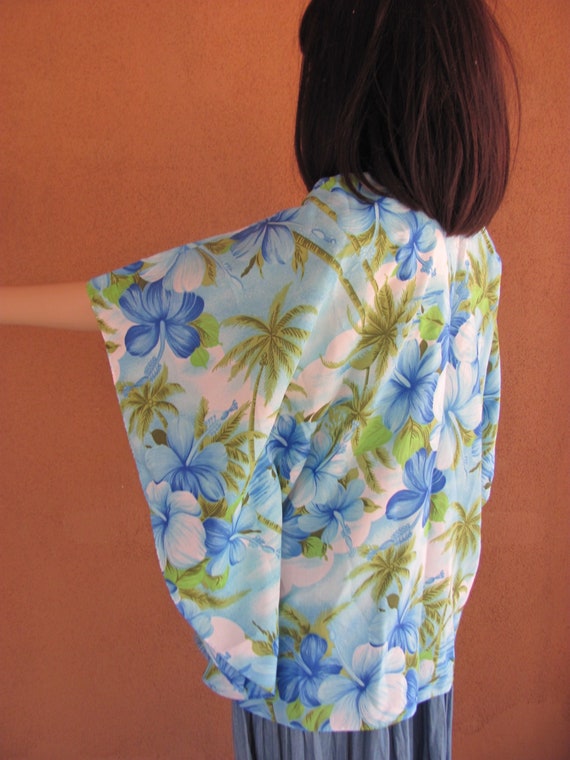 Vintage 60's - Hawaiian nylon angel sleeves blue … - image 5