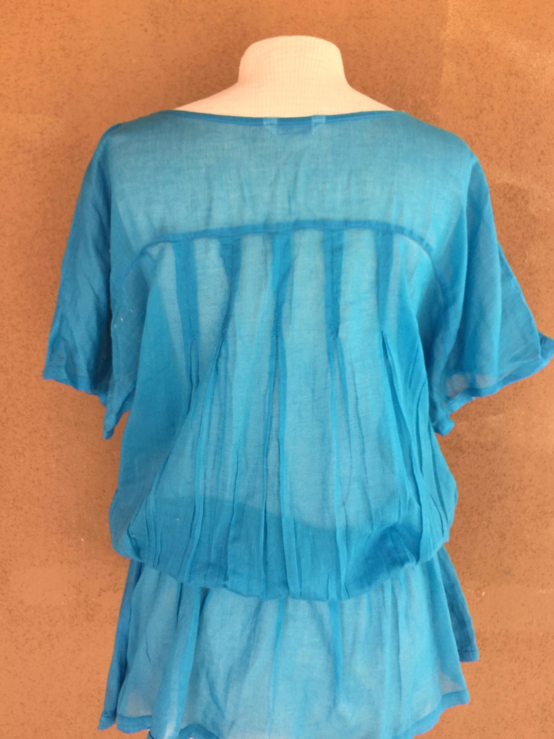 Sheer Sky Blue Blouse/tunic/mini Dress With Short Sleeves - Etsy