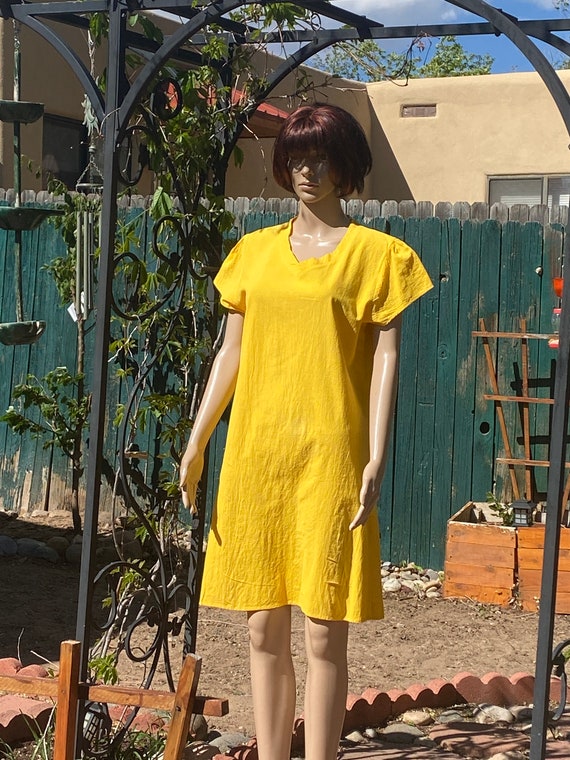 Bright yellow summer cotton dress, knee length, s… - image 4
