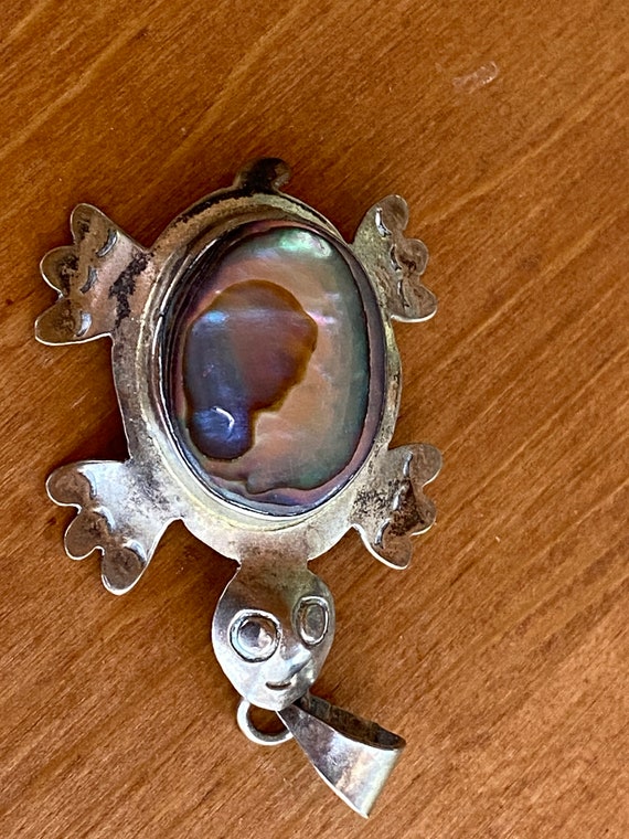 Mexican silver and abalone shell  little turtle p… - image 8