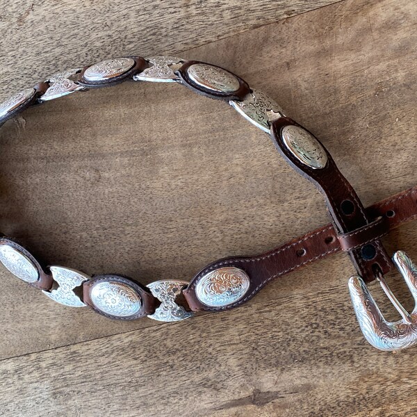 Vintage Tony Lama Silver
Heart Brown Leather belt