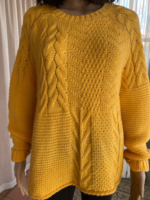 Golden yellow, loose fit rope knit style pullover… - image 9
