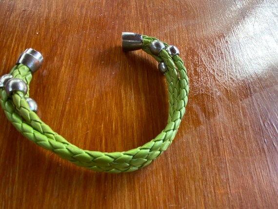 Vintage 80's - Triple bands braided lime green le… - image 7