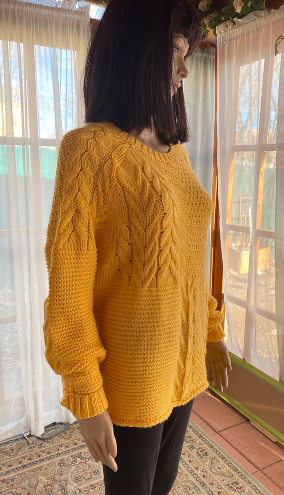 Golden yellow, loose fit rope knit style pullover… - image 3