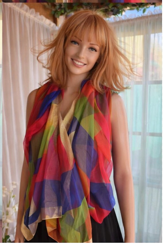 Very long and large multicolors, patchwork, sheer… - image 6