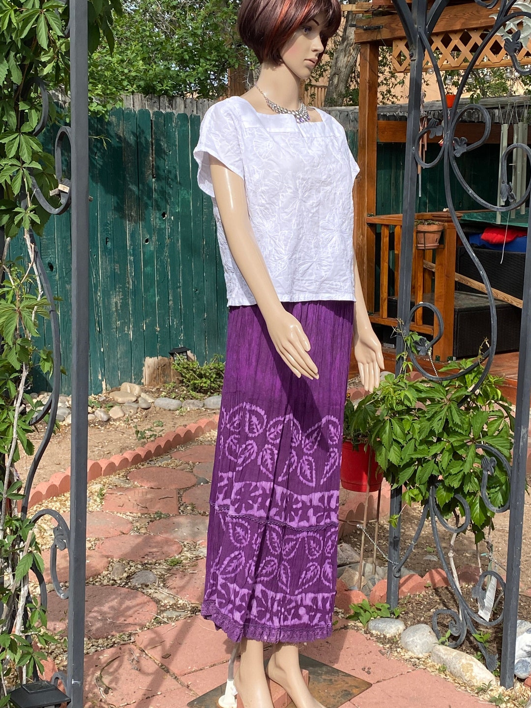 Tie Dyed Purple and White Broomstick Skirt Rayon Elastic Etsy