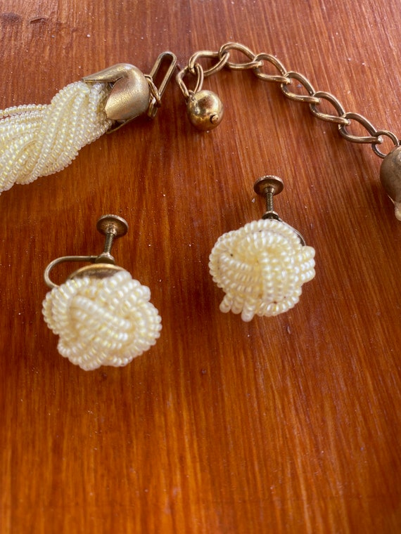 Vintage 50's - Pale yellow tiny beads braided in … - image 10