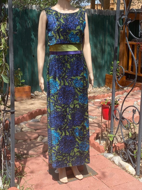 Vintage 60s - Sleeveless brocade cocktail Maxi dr… - image 8