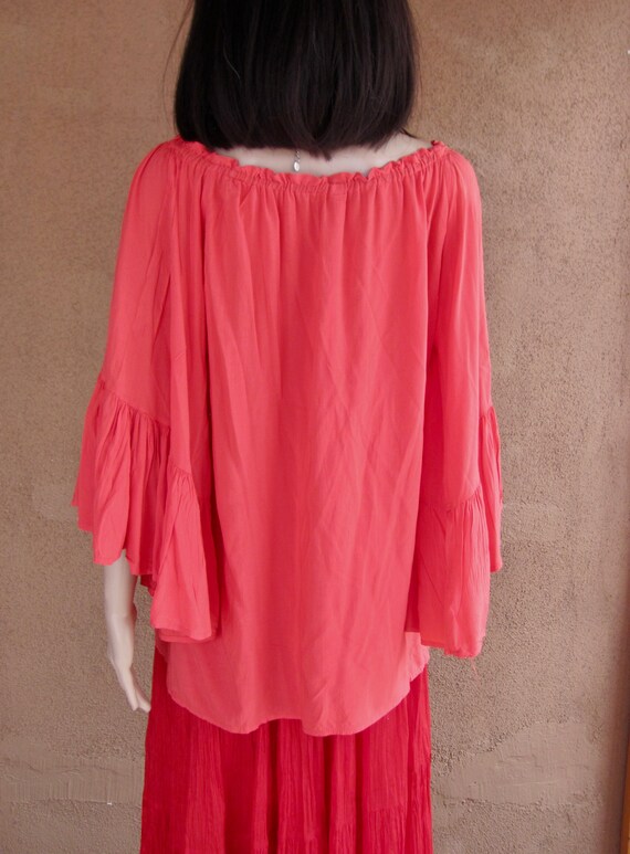 Bright red, angel sleeves, scoop neck, flowing bl… - image 5