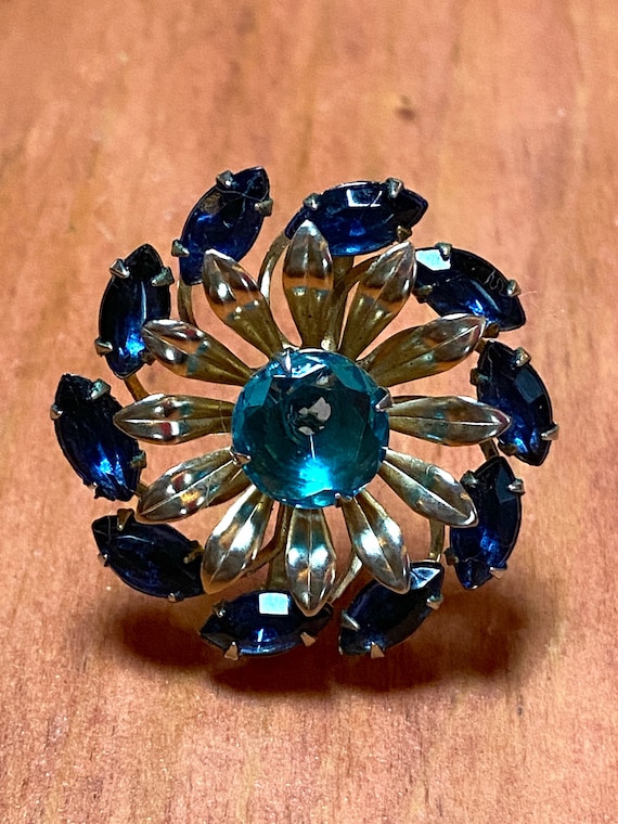 Vintage 60s - Aquamarine and blue sapphire pin wh… - image 1