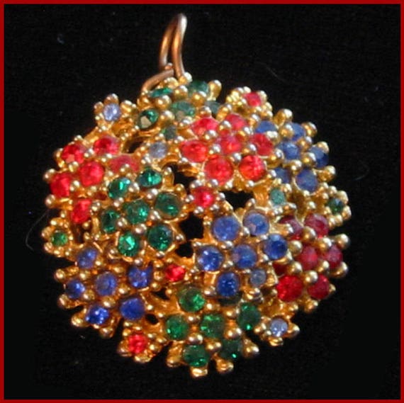 1940s Vintage pendant - Red, blue and green tiny … - image 1