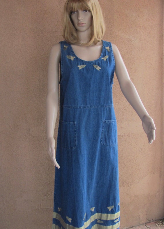 Vintage 80's - Maxi Sleeveless dark denim dress, w