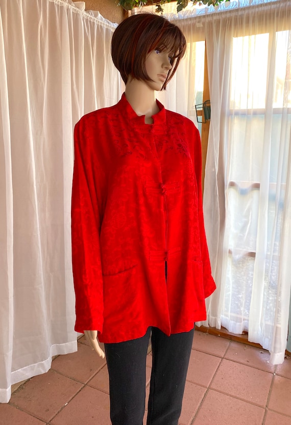 Silk, bright red very light Chinese blouse or jack