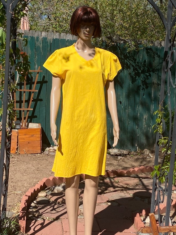 Bright yellow summer cotton dress, knee length, s… - image 2