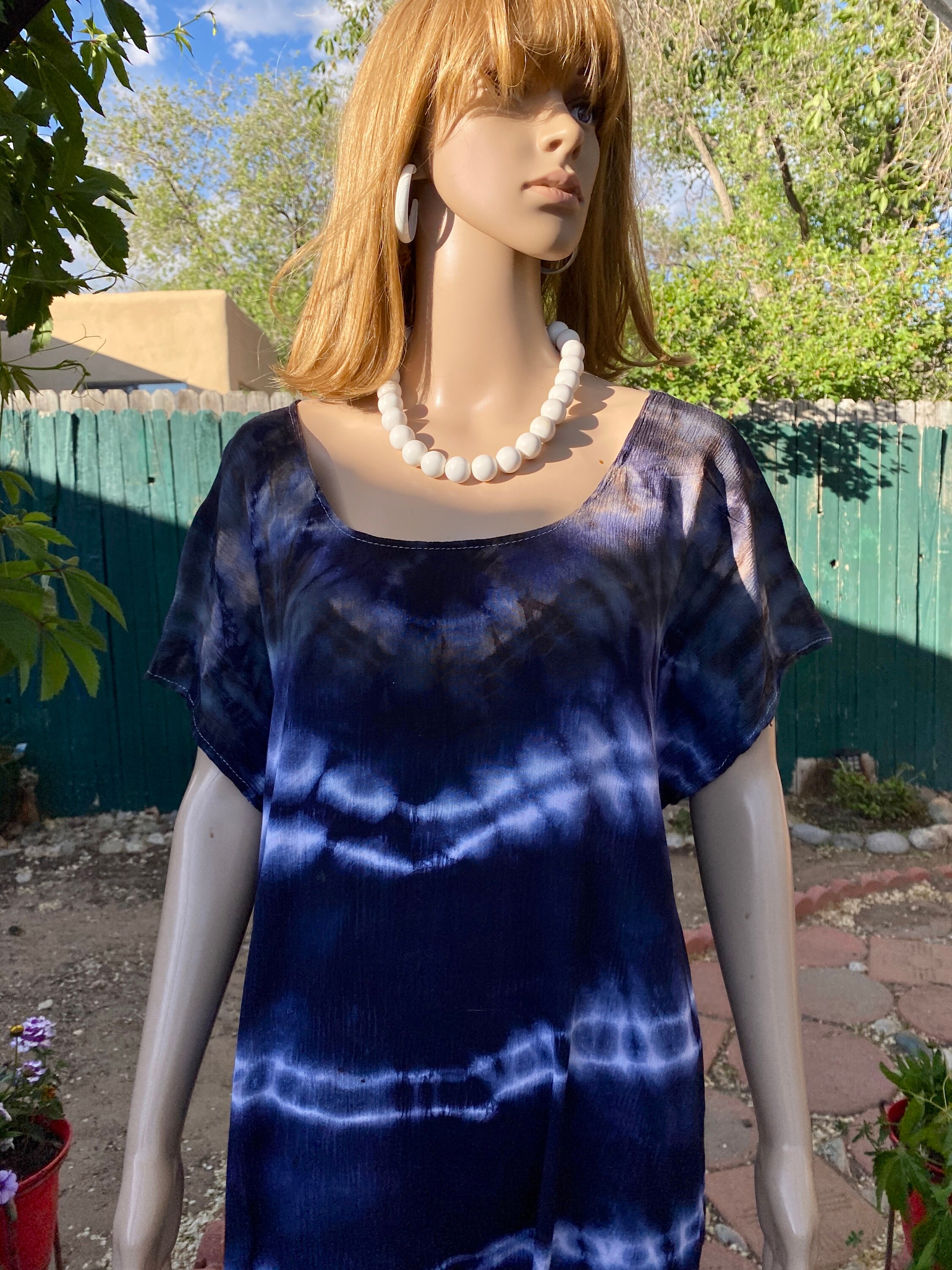 Vintage 90s Tie Dye Maxi Dress: Navy Blue & White, Adjustable Back, LG -  Etsy